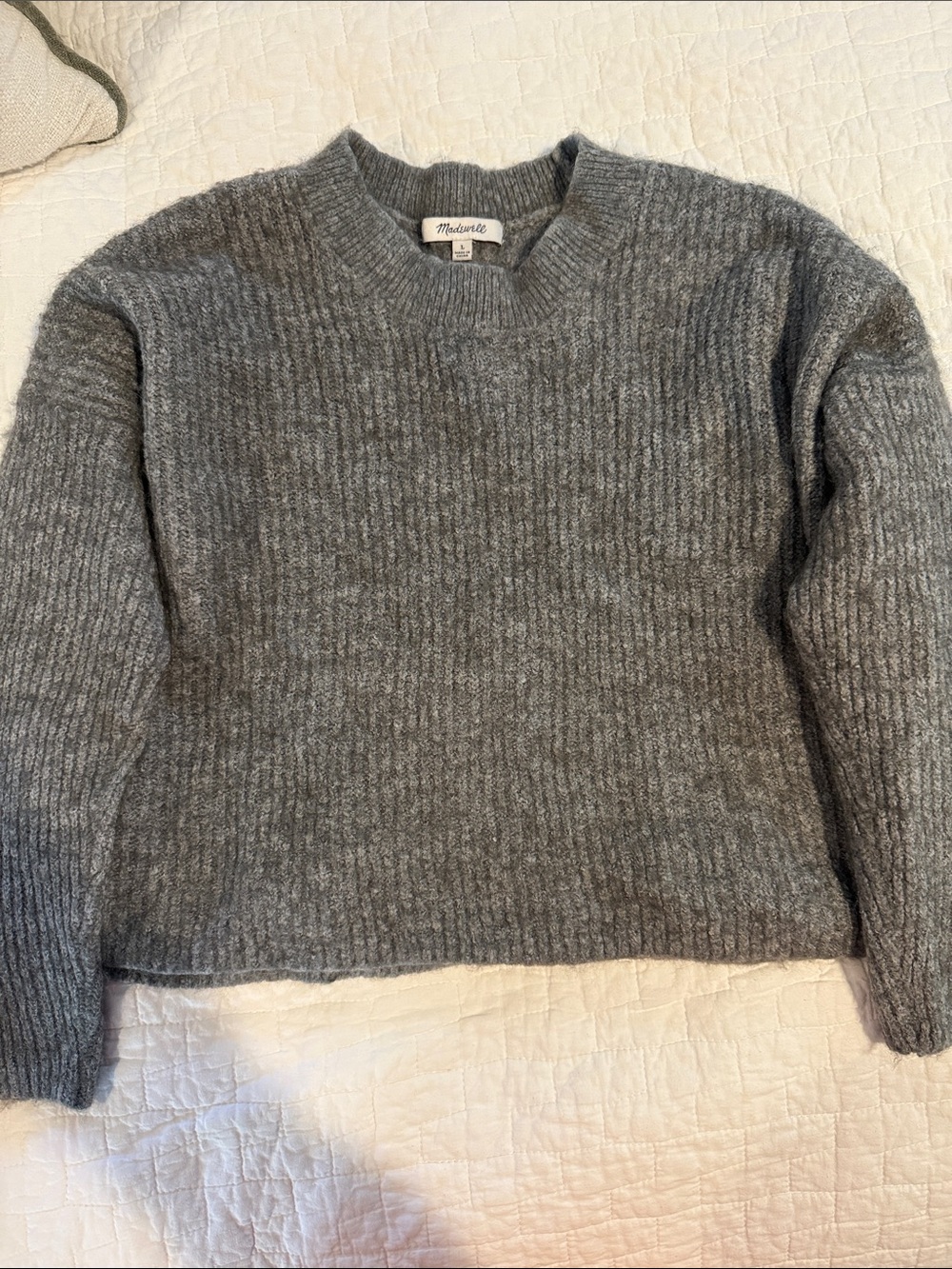 Madewell Gray Ribbed Crewneck Sweater cropped
